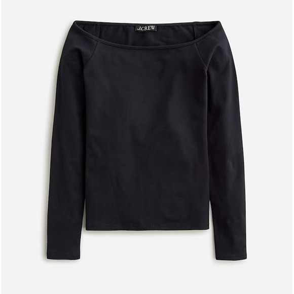 NWT J. Crew Off Shoulder Stretch Shirt XS Black Tee Top Blouse J.Crew BY371 - Picture 1 of 4